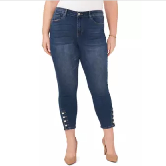 CeCe Plus Size Mid Rise Jeans with Pearl Trim - Picture 1 of 6